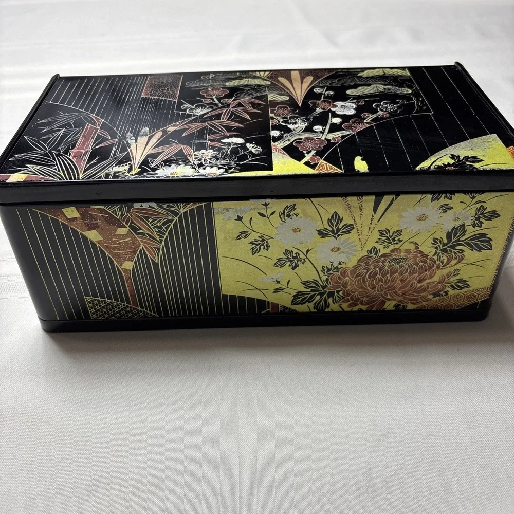 Vintage Tissue Box Holder With Flip Up Mirror Floral Design Made In Japan